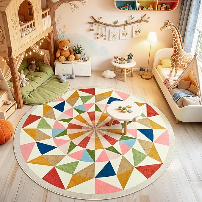 Terrug Multicolored Geometric Round Rug 5ft by TerrugHomeDecor