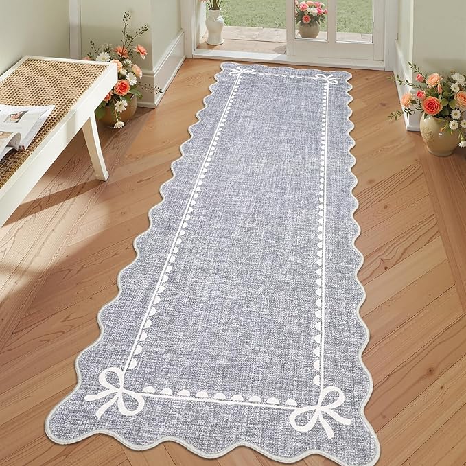 GarveeHome Scalloped Bow Rug for Living Room, Solid Grey Rug for Dorm, Washable by GarveeHome