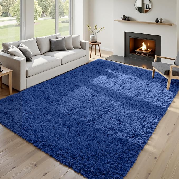 6x9 Area Rugs for Living Room Rug: Soft Fluffy Shag Navy Blue Rugs for Bedroom - Image 4
