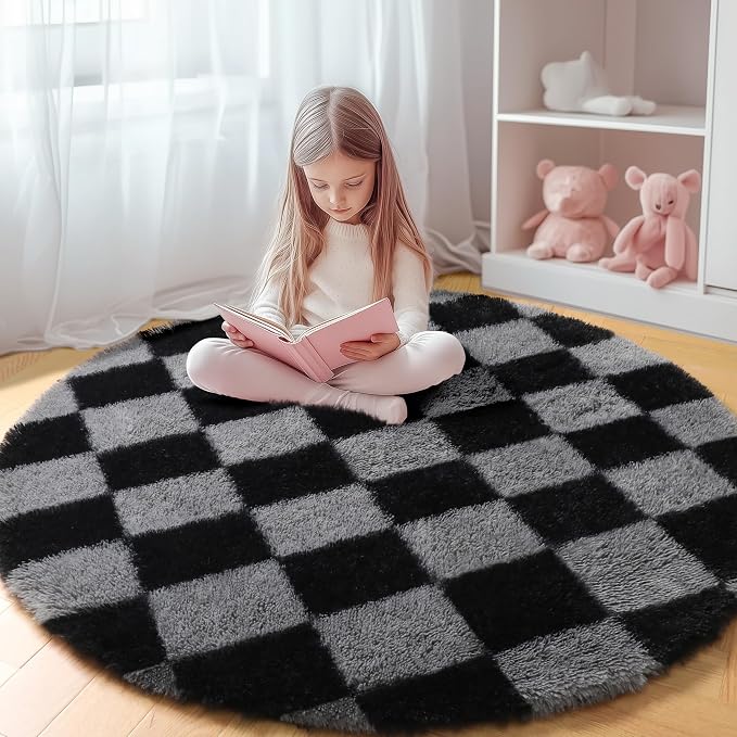 KICMOR Round Rug 4ft for Bedroom, Soft Fluffy Circle Area Rug Cute Fuzzy Shag by KICMOR