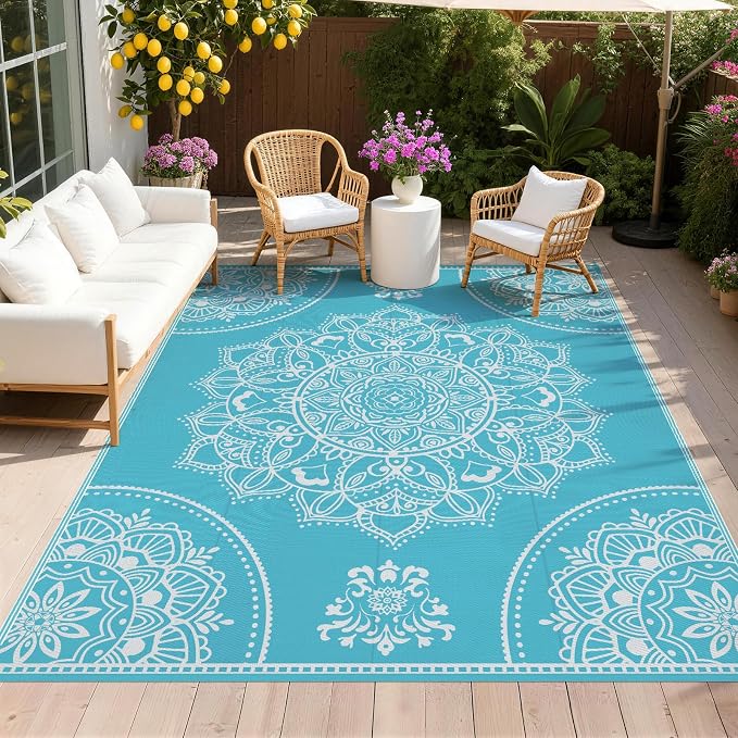 Pauwer Waterproof Outdoor Rug 8x10, Reversible Plastic Straw Patio Camping Rug by Pauwer
