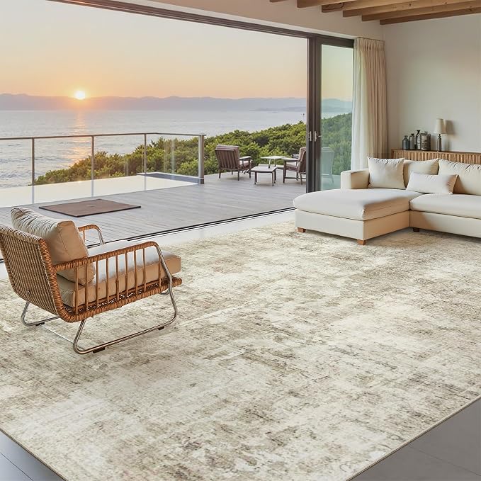 Soalmost 7x10 Area Rug for Living Room Washable Abstract Vintage Soft Thin - Image 2