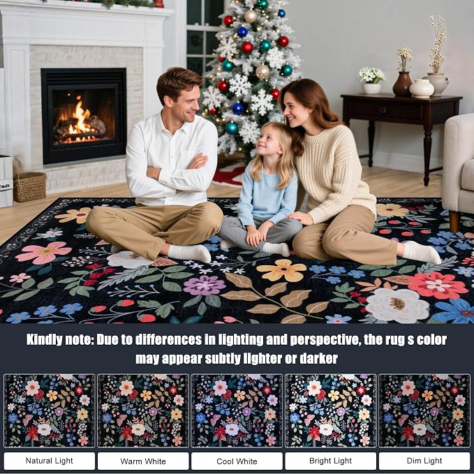10x12 Area Rugs for Living Room: Floral Washable Rug Vintage Large Soft Boho - Image 9