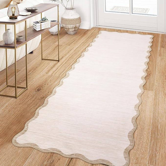 GarveeHome Scalloped Washable Runner Rug 2x6 Non Slip Kitchen Rugs Modern Beige - Image 3