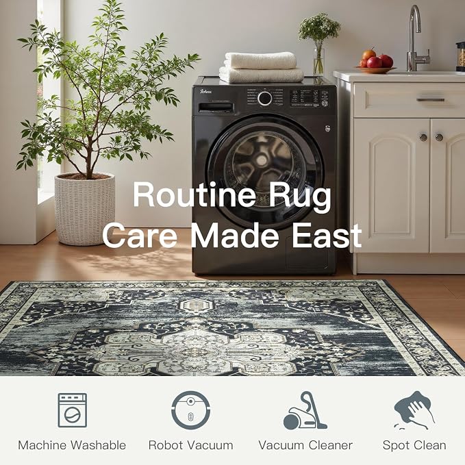 Lofus 5x7 Washable Rugs Non-Slip, Vintage Floral Area Rug - Image 7