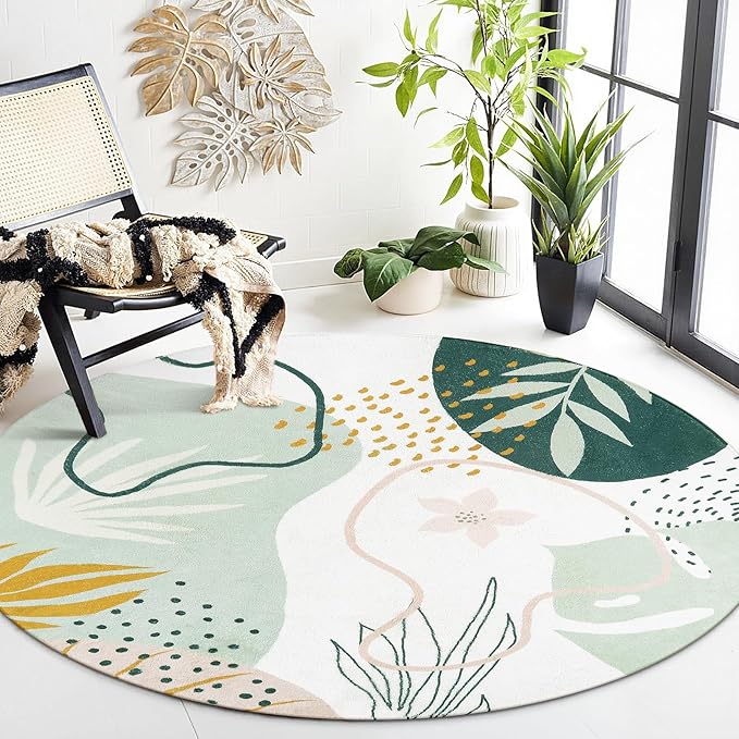 Lahome Green Washable Round Rug - 6Ft Round Area Rug by Lahome
