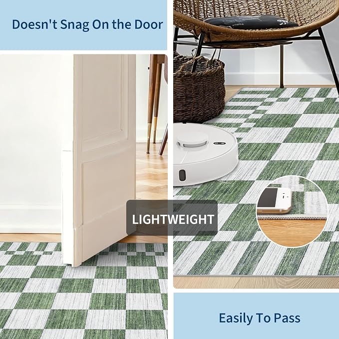 GarveeHome 9×12 Area Rugs for Living Room, Sage Green Checkered Rug, Non-Slip - Image 6
