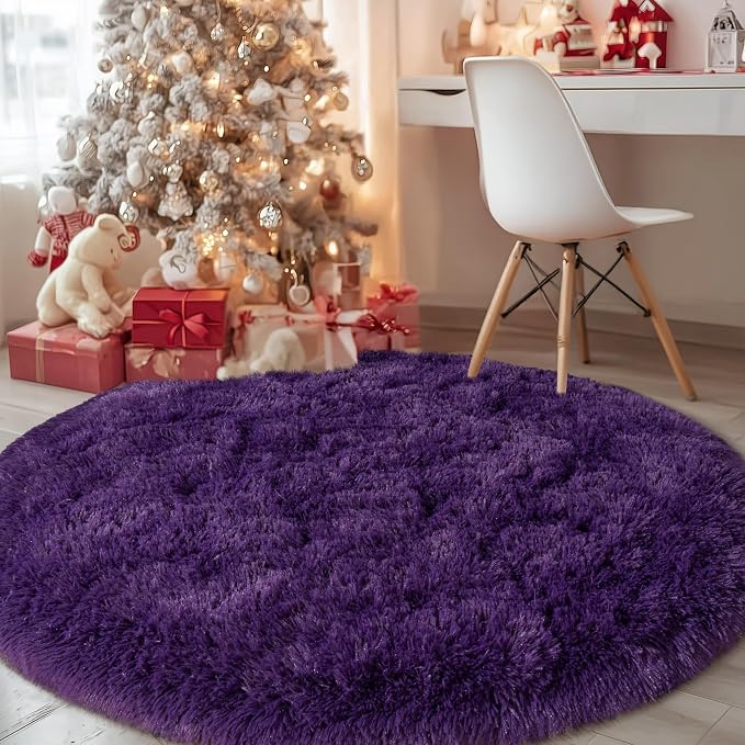 Round Purple Rug for Bedroom, 4 ft Circle Area Rugs for Living Room, Soft by WISHTREE