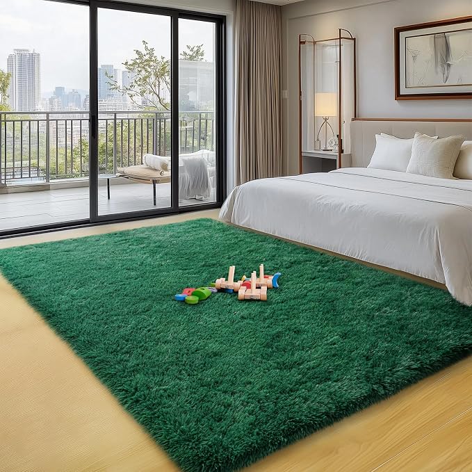 qulint Green Area Rug for Bedroom 3x5, Fluffy Soft Shag Rugs for Living Room - Image 7