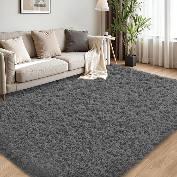 5x8 Area Rug for Living Room:Ultra Soft Fluffy Shag Dark Grey Rugs, Large Fuzzy - Image 4