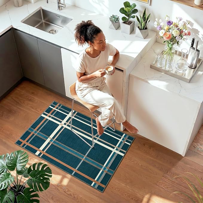 Terrug Plaid Area Rug for Entryway, Soft Low Pile Abstract Carpet for Home - Image 3