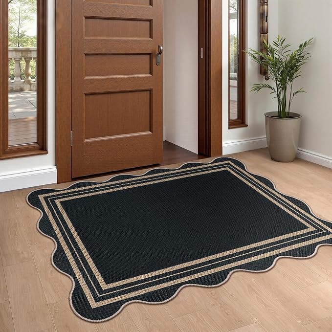 Easy Jute Black Front Door Mat, 2.6x4 Washable Entryway Rug Non Slip Small - Image 3