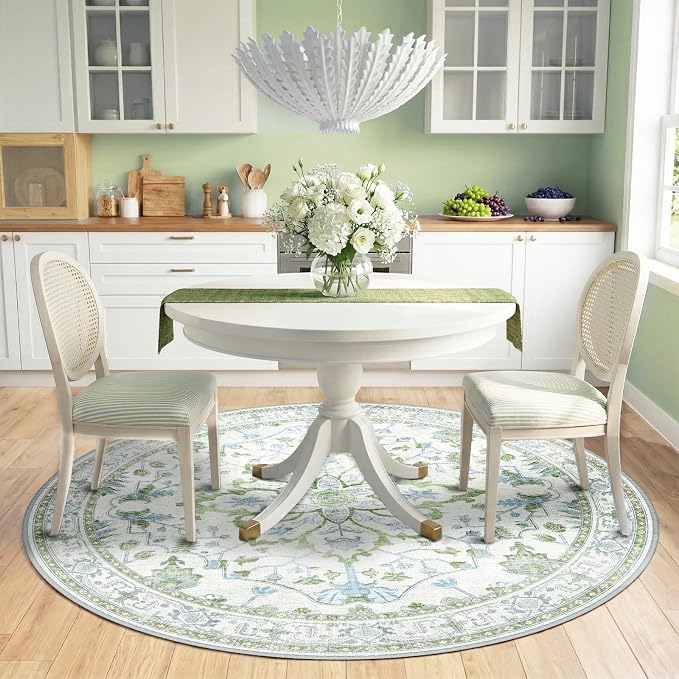 RELEANY Area Rugs Round 6ft Washable Non-Slip, Floral Vintage Distress - Image 2