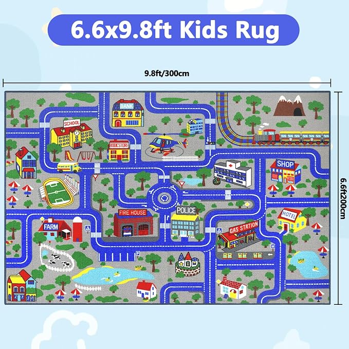 Capslpad Kids Rug Educational Play Rug 6.6' x 9.8' Classroom Traffic Road Kid - Image 2
