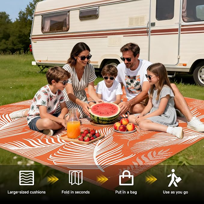 Pauwer Waterproof Outdoor Rug 9x12, Reversible Plastic Straw Patio Camping Rug - Image 5