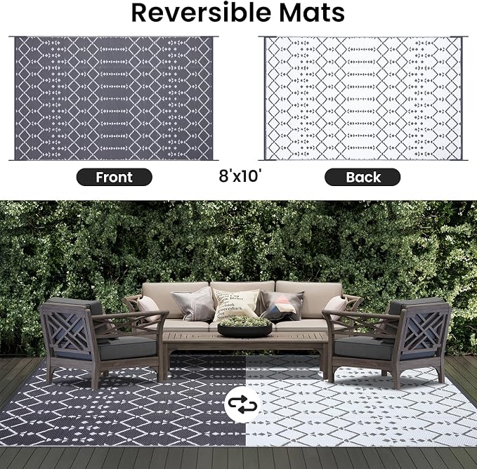 Smiry Outdoor Rug 8x10 ft, Waterproof Reversible Plastic Straw Rugs, Boho - Image 3