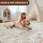 9x12 Area Rugs for Living Room:Beige Washable Vintage Medallion Carpet Non-Slip - Image 7