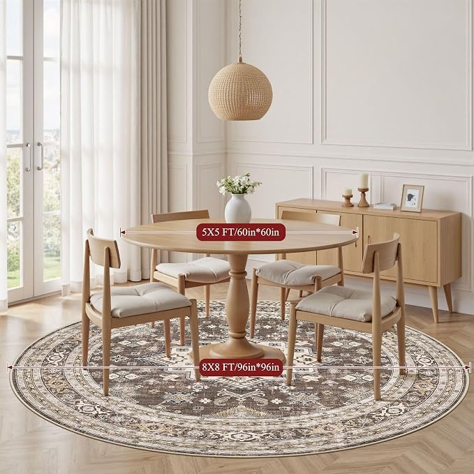 8ft Round Vintage Living Room Area Rug - Image 4