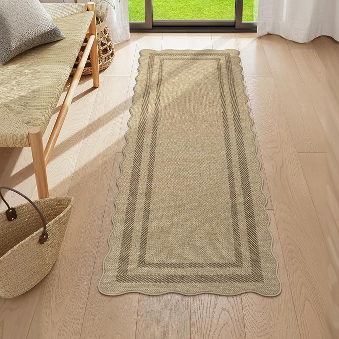LIVEBOX Scalloped Washable 2x6 Kitchen Runner Rug, Easy Jute Geometric Tan Rugs - Image 9