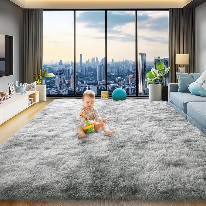 qulint Living Room Rug 8x10, Soft Fluffy Rug by QULINT