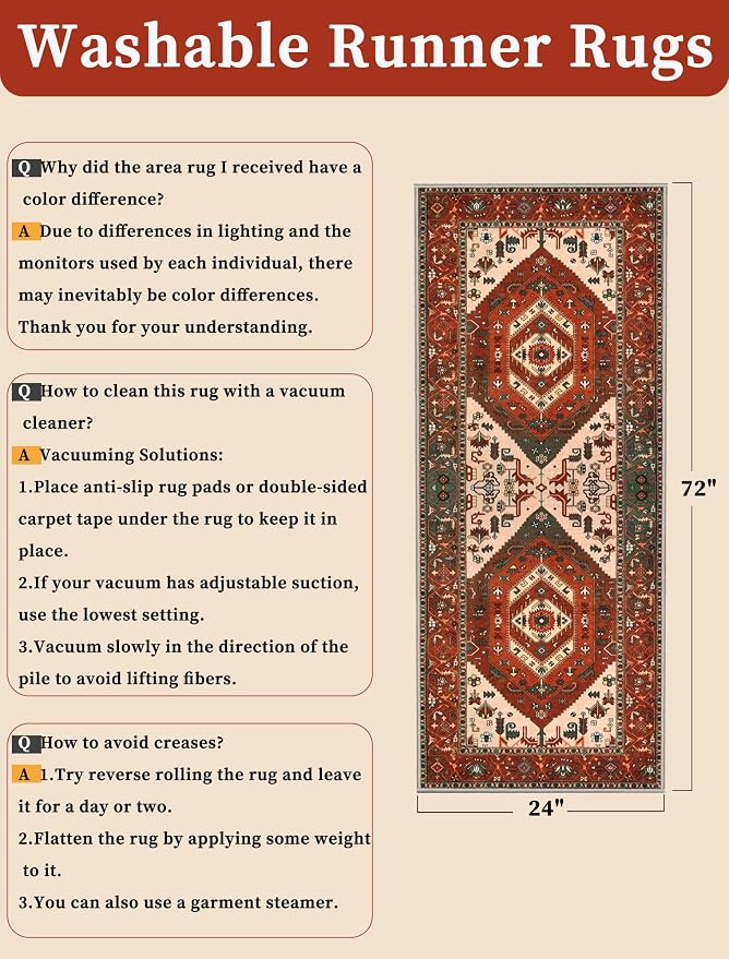SERISSA Boho Washable Runner Rug, 2x6 Rug Runner Non-Slip Vintage Terracotta - Image 6