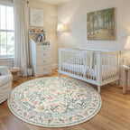 Wonnitar Floral Round Rugs 6ft, Boho Large Machine Washable Circle Rug - Image 4