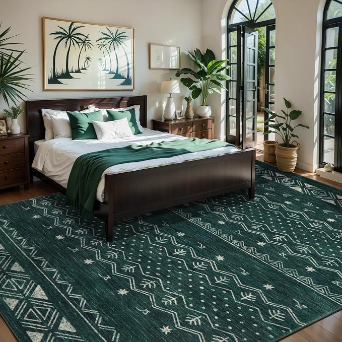 SERISSA 5x7 Area Rugs for Living Room, Washable Non-Slip Dark Green Boho Rug - Image 2
