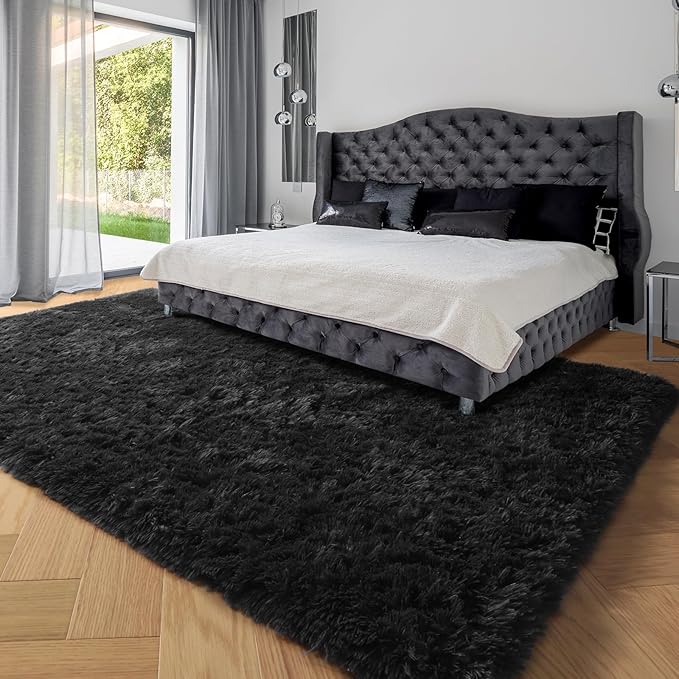 PAGISOFE Fluffy Shaggy Black Area Rug 8x10 Feet, Plush Rugs - Image 5