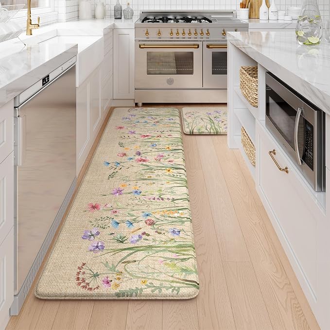 KIMODE Anti Fatigue Mats for Kitchen Floor 17"x59"+17"x29", Farmhouse Floral - Image 8