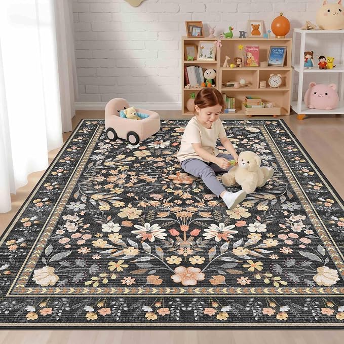 Rugxara Floral Rug for Living Room Bedroom, 5x7 Washable Rug, Large Non Slip - Image 2