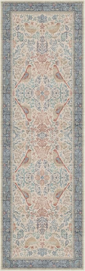 Hazo Haus Natural Red Blue 2'6"x8' Hallway Runner Rug, Boho Kitchen Floor Mat - Image 8