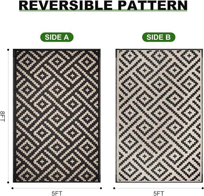 RURALITY Outdoor Rugs 5x8 Feet for Patios Clearance, Plastic Straw Waterproof - Image 2