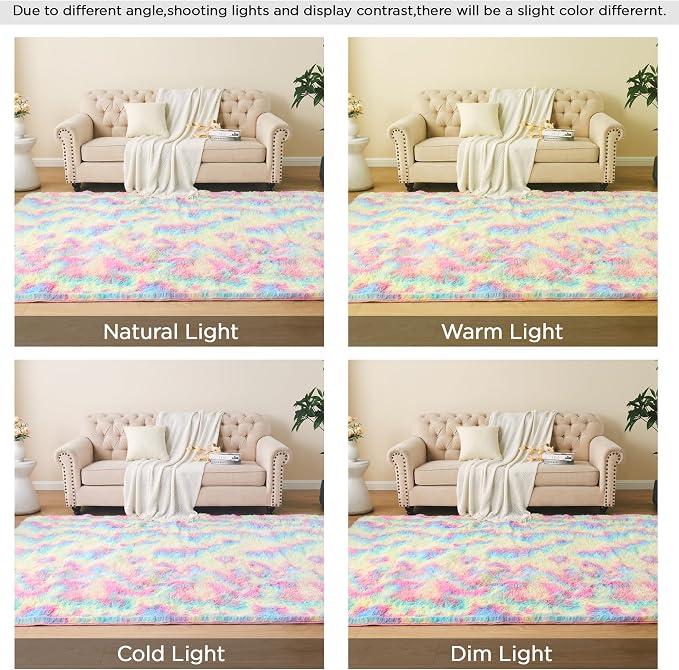 Litanika 5x8 Shag Area Rug for Living Room Bedroom, Tie-Dyed Rainbow High Pile - Image 7
