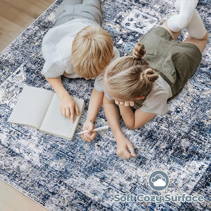 Area Rug 6x9 Washable Rug, Vintage Boho Medallion Rugs Non-Slip Soft Low Pile - Image 4