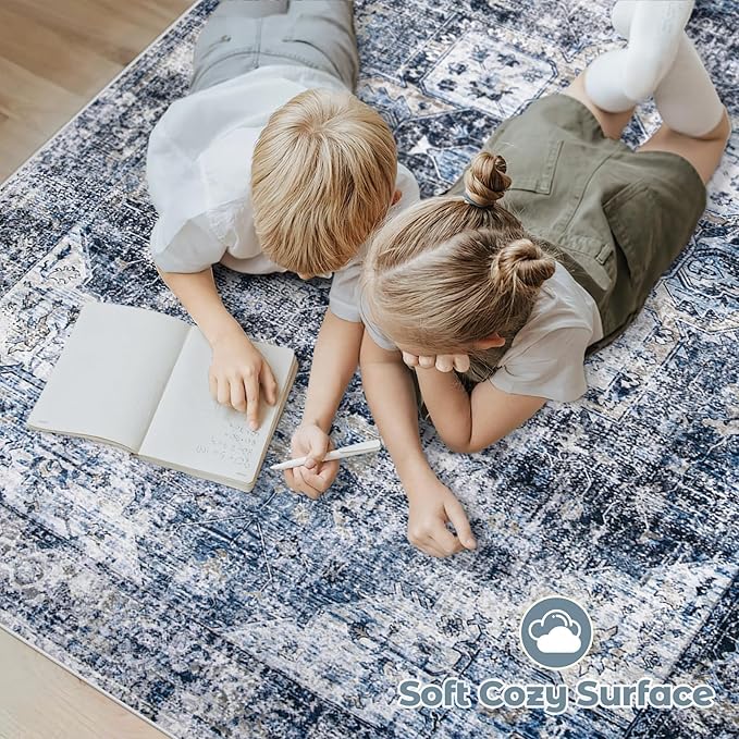 Area Rug 9x12 Washable Rug, Vintage Boho Medallion Rugs Non-Slip Soft Low Pile - Image 4