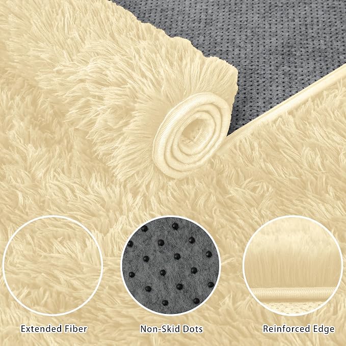 8x10 Area Rug for Living Room:Ultra Soft Fluffy Shag Cream White Rugs, Large - Image 5
