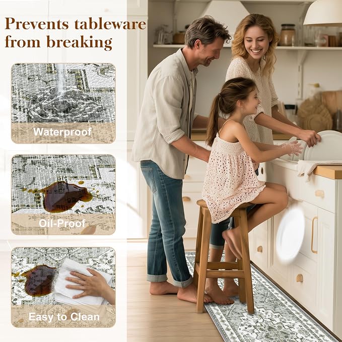 Boho Kitchen Mats for Floor 2 Piece Set Anti Fatigue Cushioned PVC Kitchen Rugs - Image 5