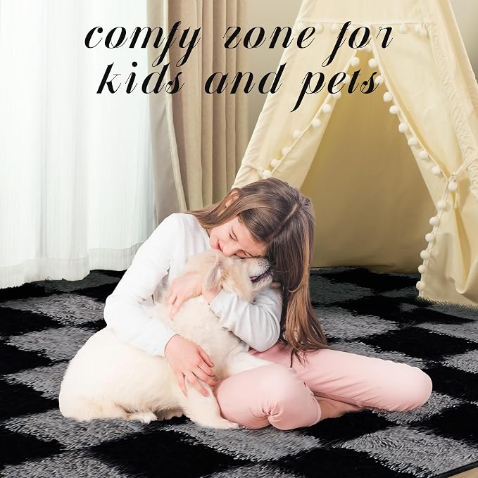 Super Soft Rug for Bedroom, 6x9 Ft Grey and Black Area Rug Classic Checkered - Image 3