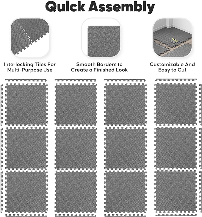 Home Gym Mat, Puzzle Exercise Mat, EVA Interlocking Foam Floor Tiles - Image 6