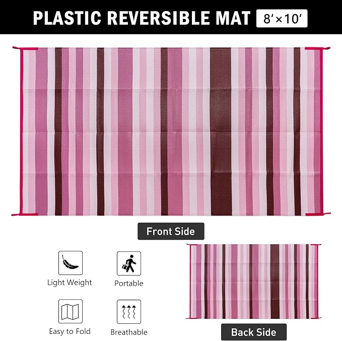 HUGEAR Outdoor Waterproof Rug 8'x10' Plastic Straw Rugs Washable Reversible - Image 2