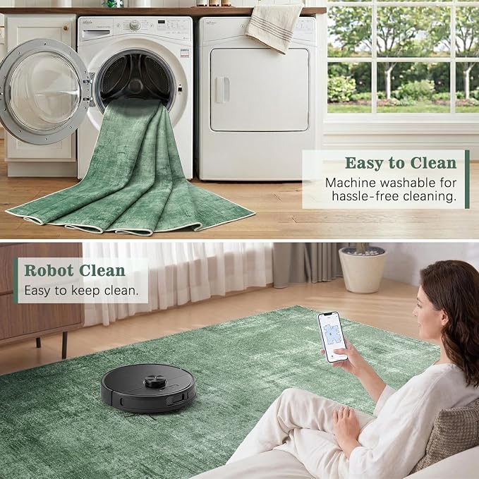 DCX Abstract Area Rug 8x10, Washable Green Modern Rug - Image 5