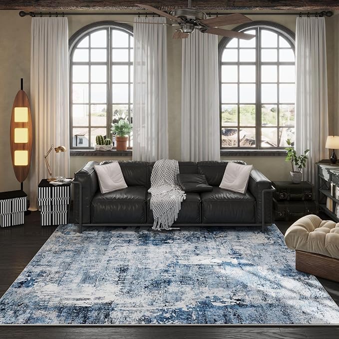 Rugcomf 4x6 Rug Washable Boho Soft Area Rug Abstract Pattern Non-Slip Faux Wool - Image 9