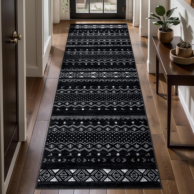SERISSA 2x6 Kitchen Runner Rug, Washable Non-Slip Black and White Boho Rug - Image 2