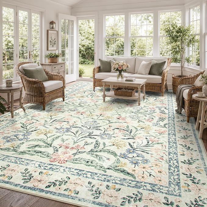 Wonnitar Large Rugs for Living Room, Soft Washable Floral 9x12 Area Rug for - Image 8