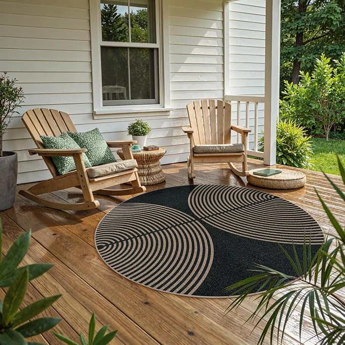 Lahome Enfys Modern Rainbow Round Rug, 6ft Easy Jute Circle Patio Rug Washable - Image 7