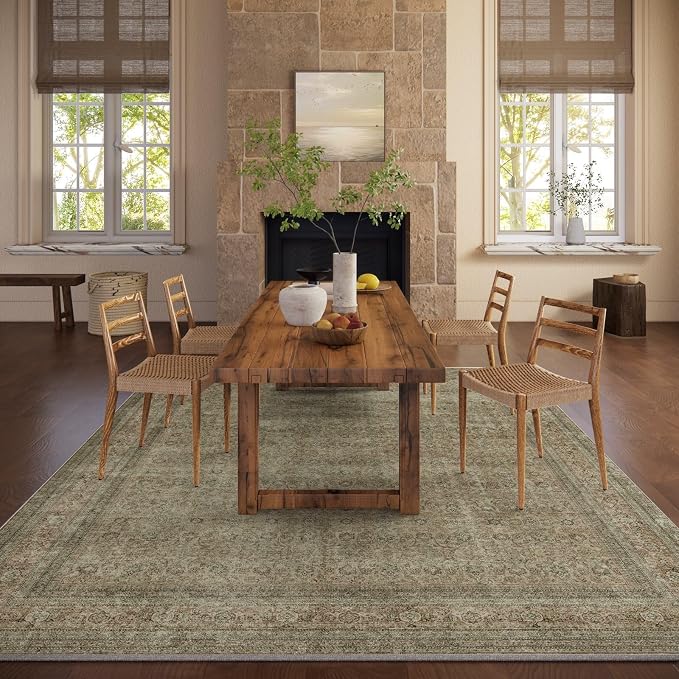 Washable Area Rugs for Living Room: 9x12 Bedroom Rug Boho Vintage Rugs Stain - Image 5