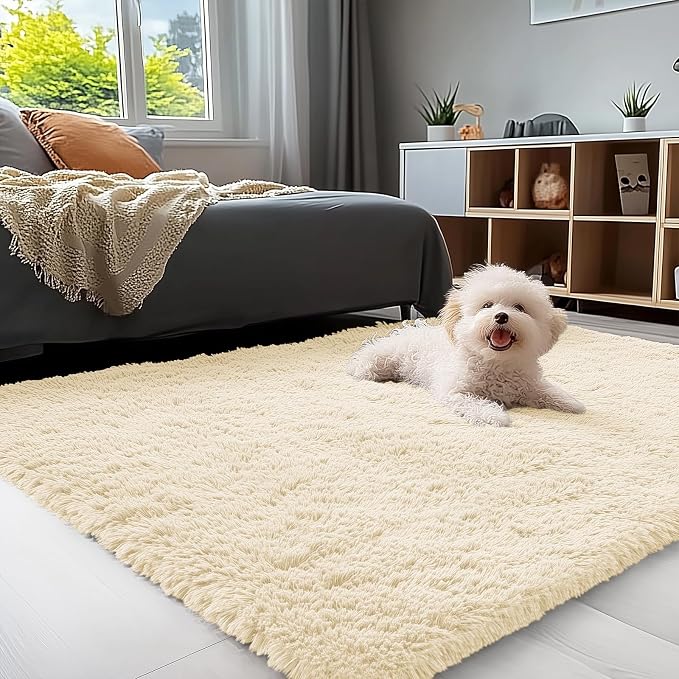 OLANLY 3x5 Machine Washable Small Bedside Rug, Soft Fluffy Shaggy Rugs by OLANLY