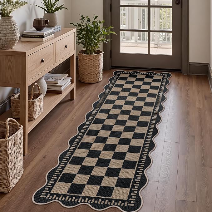Checkered 2x6 Kitchen Runner Rug, Washable Rugs by LORWER