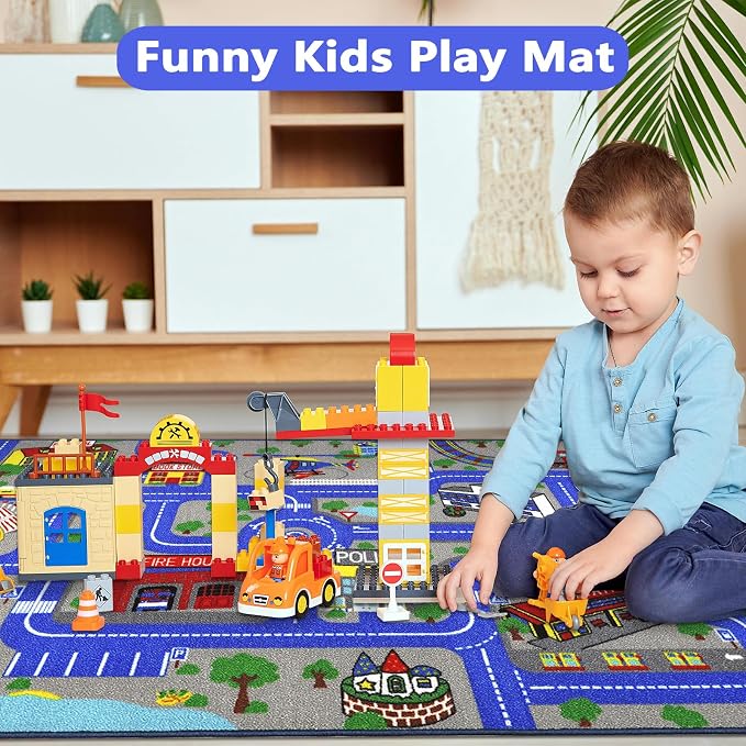 Capslpad Kids Rug Educational Play Rug 5.2'x3.3' Traffic Road Kids Play Car Mat - Image 6