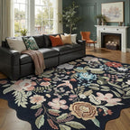 DCX Black Floral Rug 8x10, Washable Black Rug by DCXWashableRug